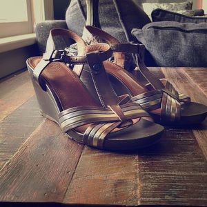 Bronze Nurture T-strap Wedge Sandal